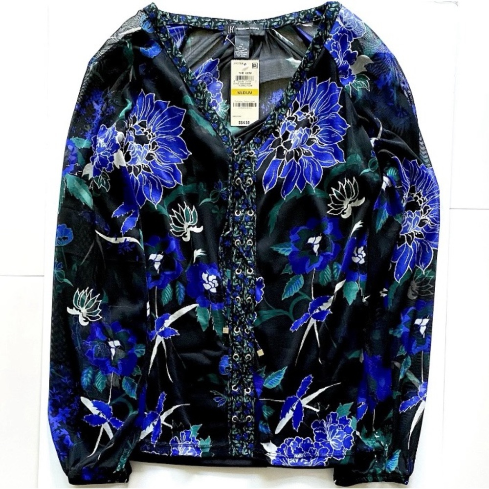 INC International Concepts Floral Blouse in Blue and Black